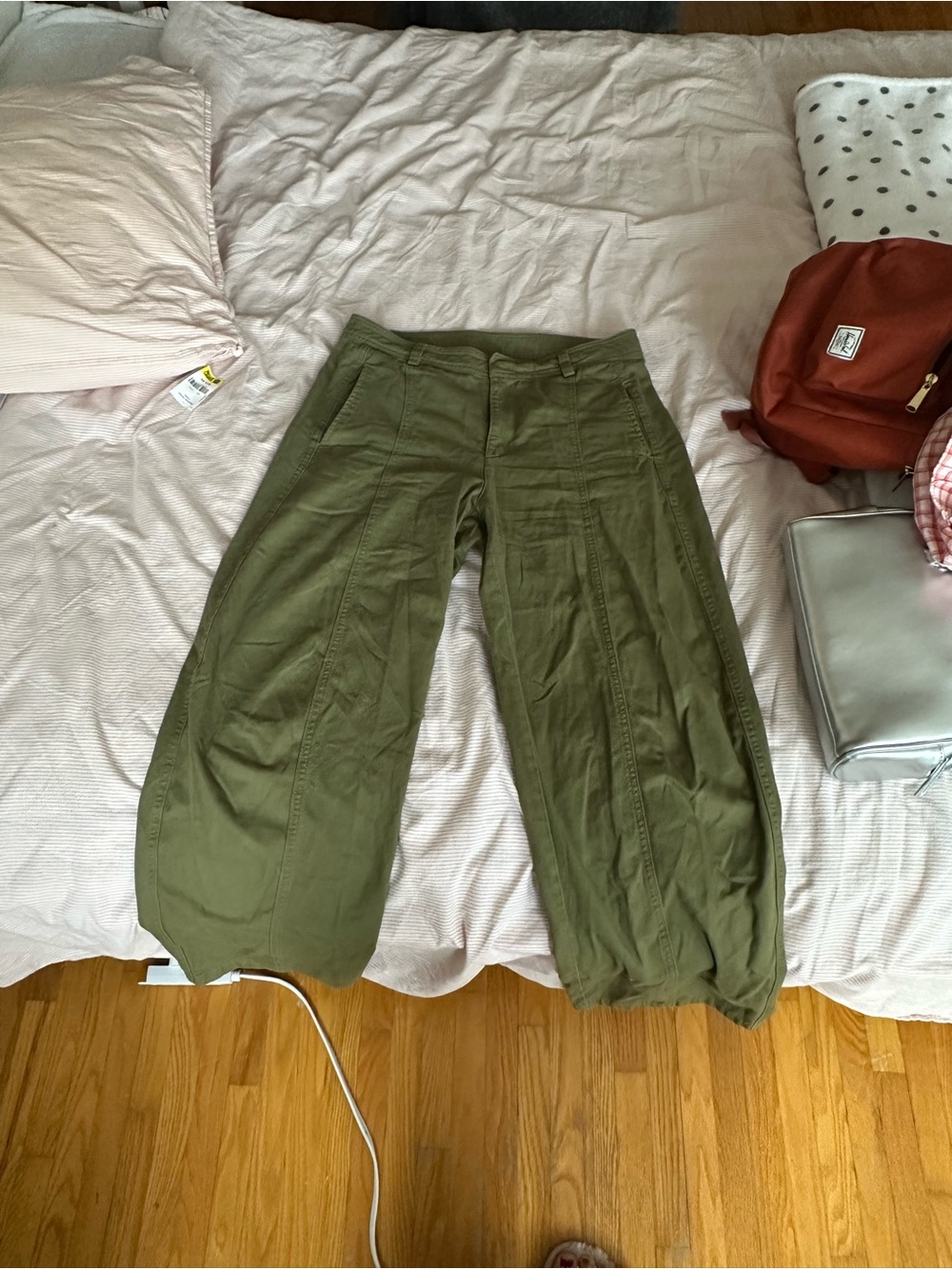 H&M Olive Green Wide-Leg Utility Pants